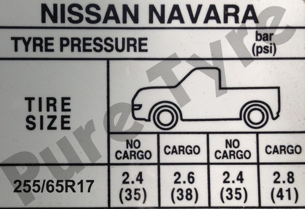 Navara (D40) 25565R17 Tyre Pressure Placard