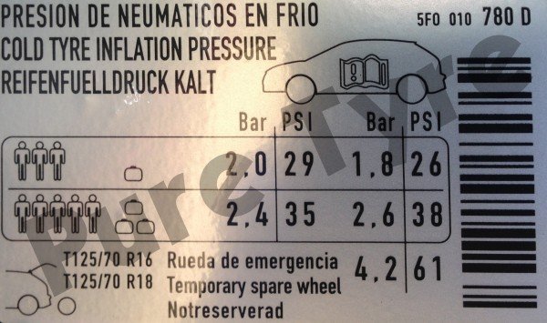 Seat Leon Tyre Pressure Placard