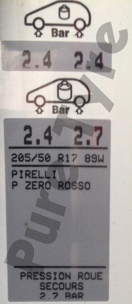 Peugeot 307 2055017 Tyre Pressure Placard