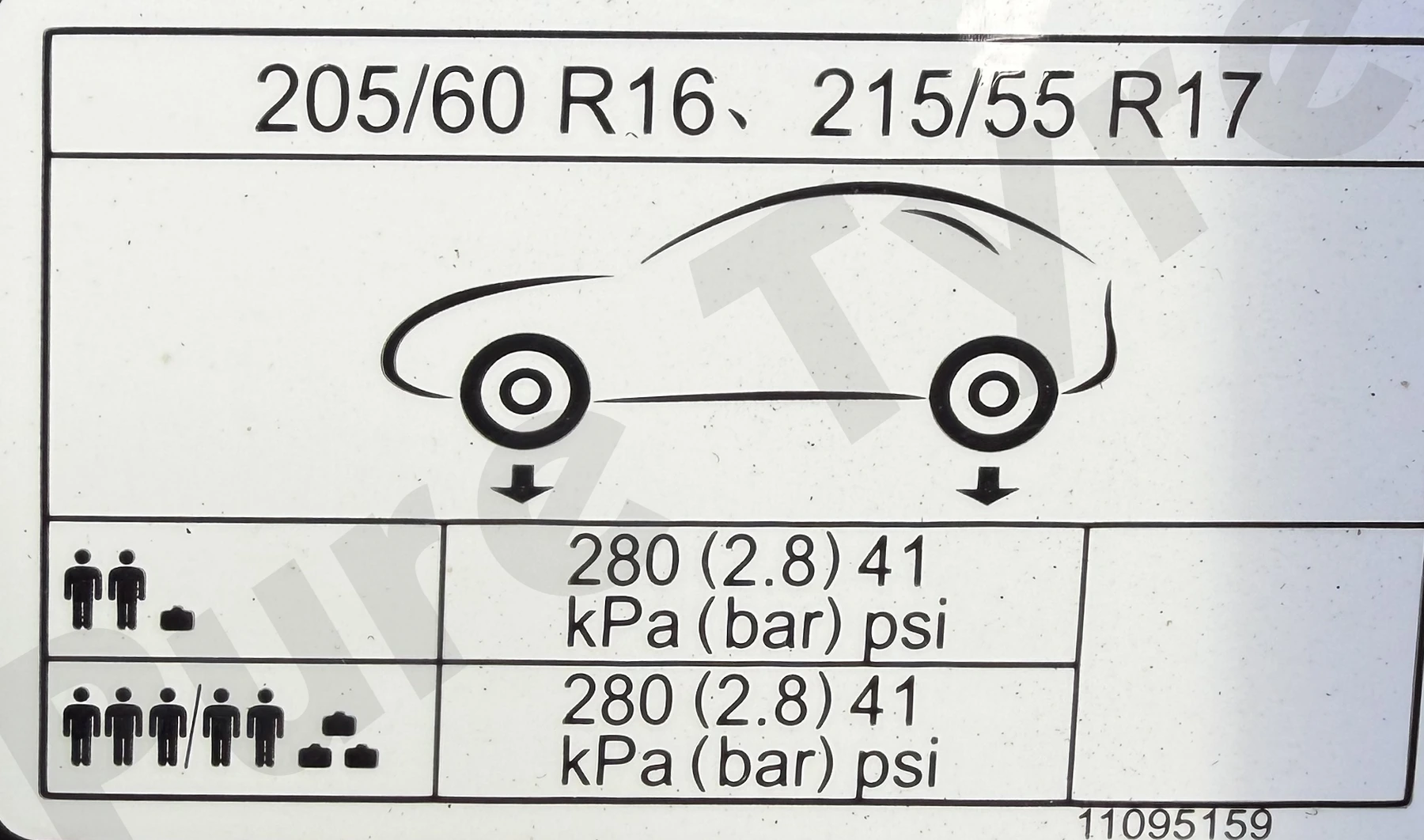 MG ZS EV Tyre Pressure Placard