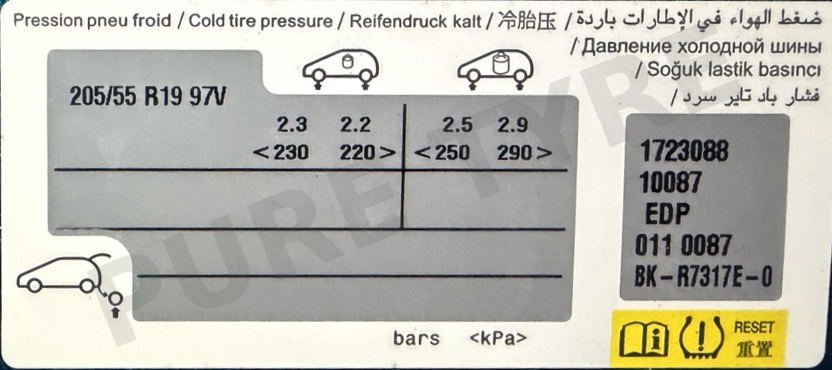 Peugeot 408 Tyre Pressure Placard