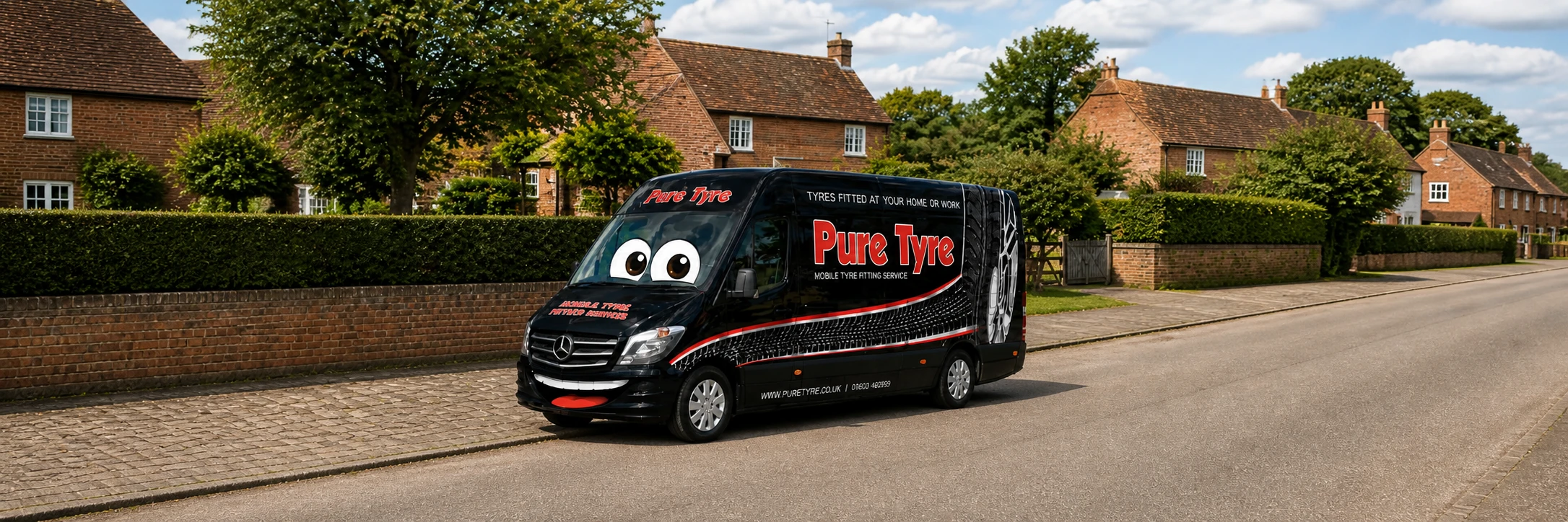 Pure Tyre mobile tyre fitting van on a Norfolk village street