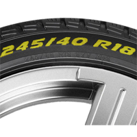 Top half of a tyre showing tyre size