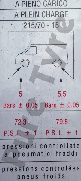 Citroen Relay 21570R15 Camping Tyre Pressure Placard