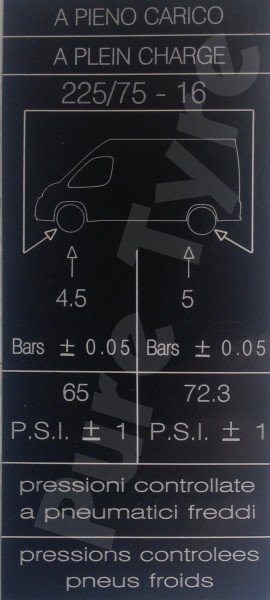 Fiat Ducato Tyre Pressure Placard