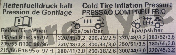 Ford Galaxy 2001 to 2006 Tyre Pressure Placard