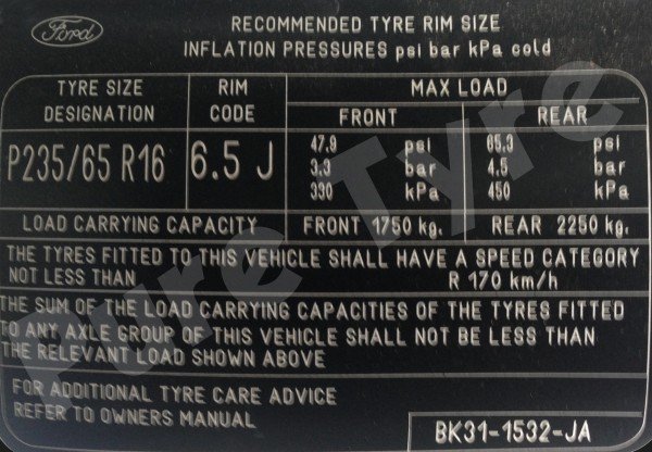 tyre pressure ford transit connect 2016