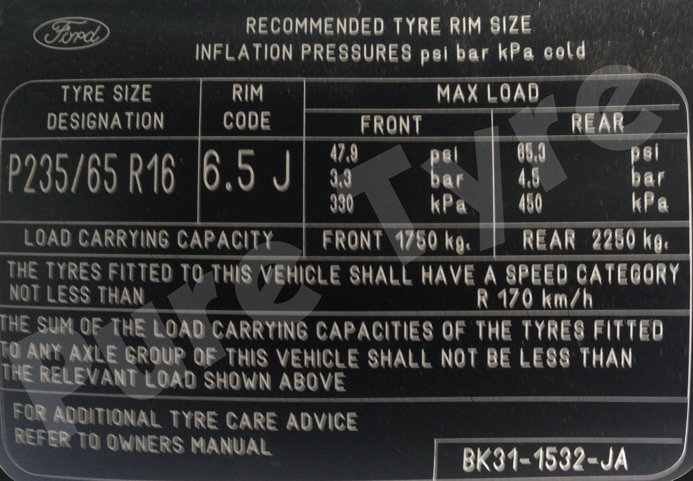 ford transit 2014 on tyre pressure placard pure tyre tire index chart