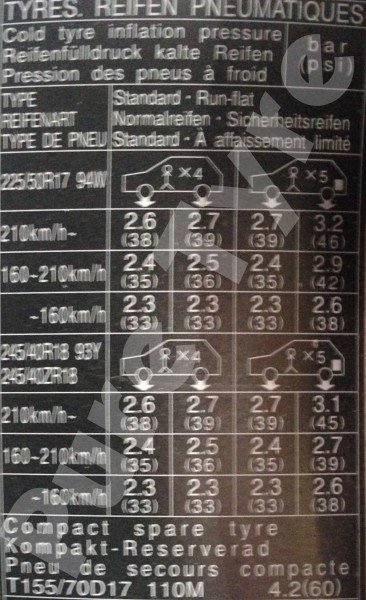 Lexus GS430 Tyre Pressure Placard