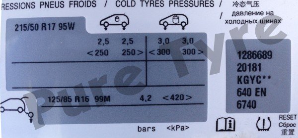Peugeot 5008 Tyre Pressure Placard
