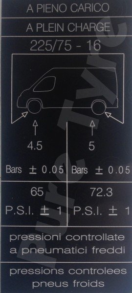 Peugeot Boxer III Tyre Pressure Placard