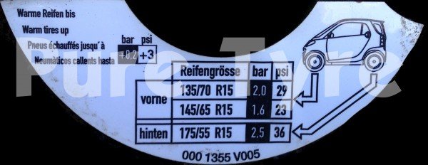 Smart Fortwo Tyre Pressure Placard