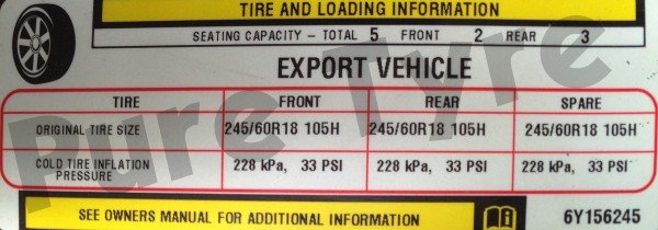 Jeep Grand Cherokee Tyre Pressure Placard