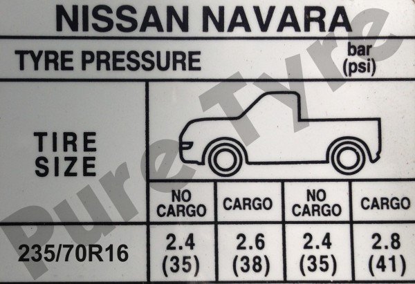 Navara (D40) 23570R16 Tyre Pressure Placard
