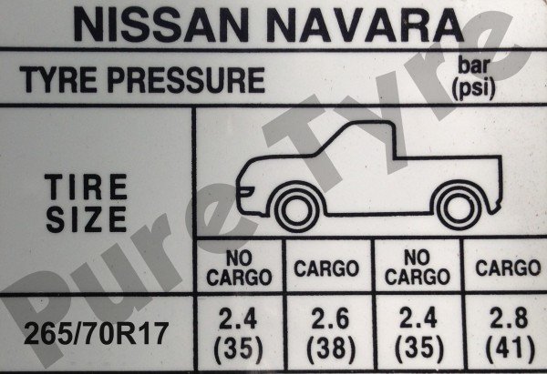 Navara (D40) 26570R17 Tyre Pressure Placard