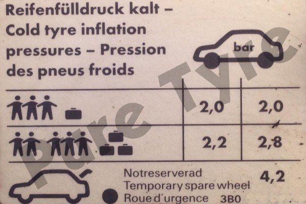 VW Passat 1997 - 2005 Tyre Presure Placard