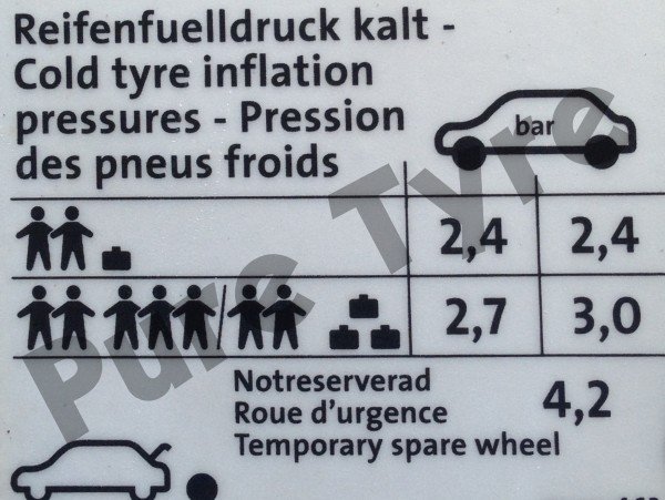 VW Touran Tyre Pressure Placard