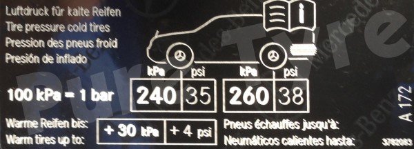 Mercedes SLK (172) Tyre Pressure Placard