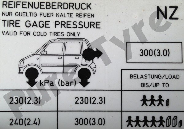 Vauxhall Agila Tyre Pressure Placard