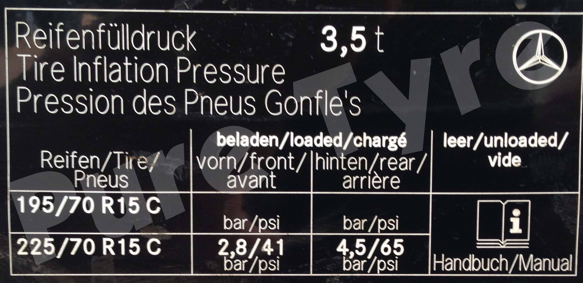 Mercedes Sprinter (95 06) Tyre Pressure Placard Sticker