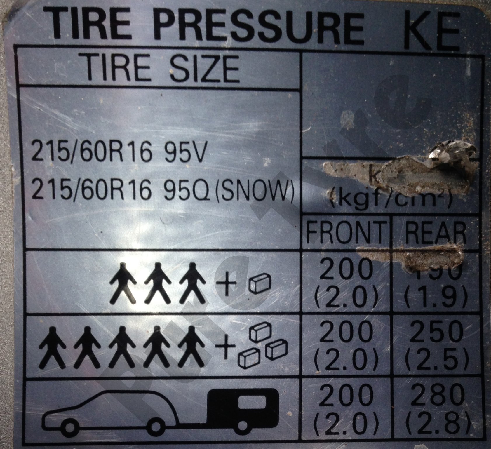 Subaru Forester 03 08 Tyre Pressure Placard Pure Tyre 01603 462959