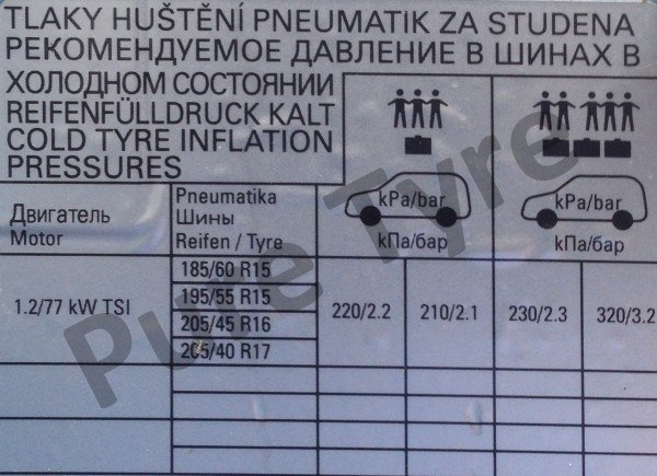 Skoda Roomster Tyre Pressure Placard