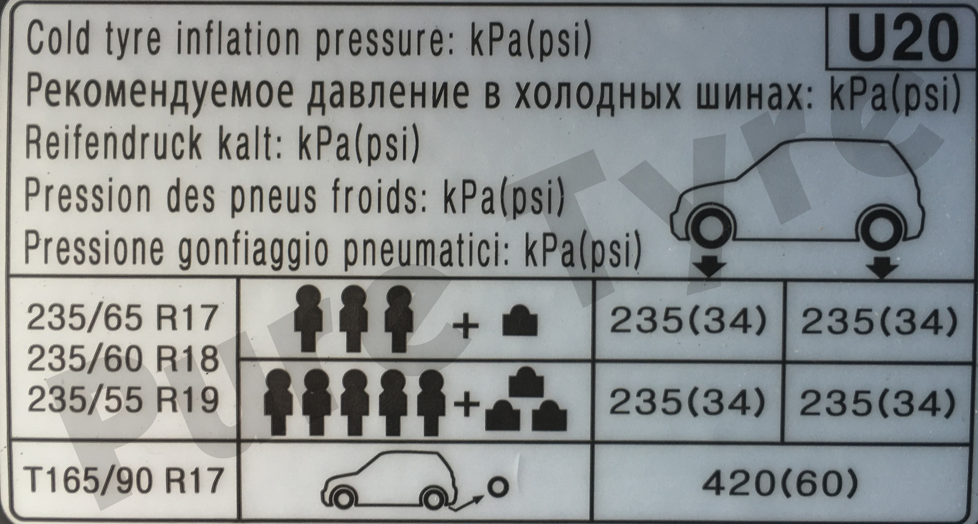 Kia Sorento Tyre Pressure Placard Pure Tyre 01603 462959 kia-sorento-tyre-pressure-placard-pure-tyre-01603-462959