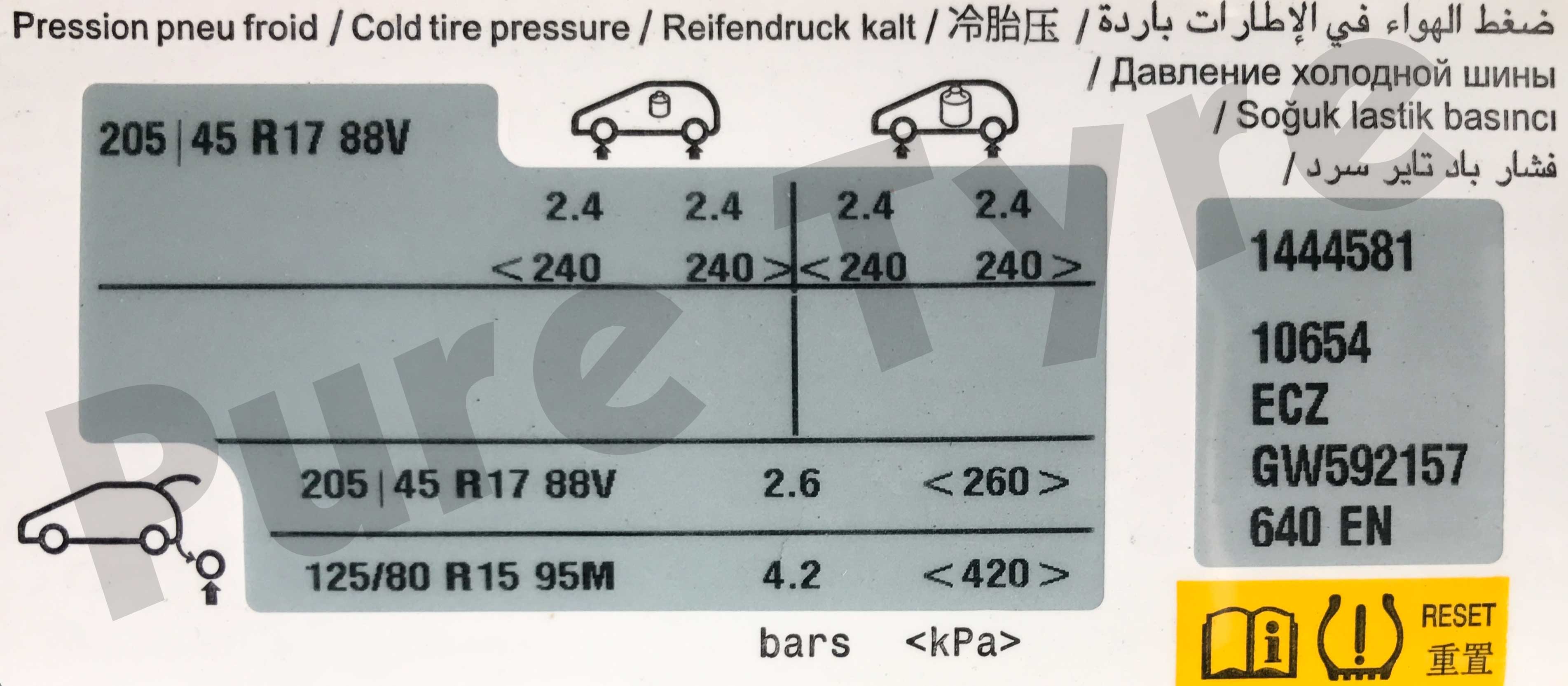 CitroenC320545R17TyrePressurePlacard Pure Tyre 01603 462959