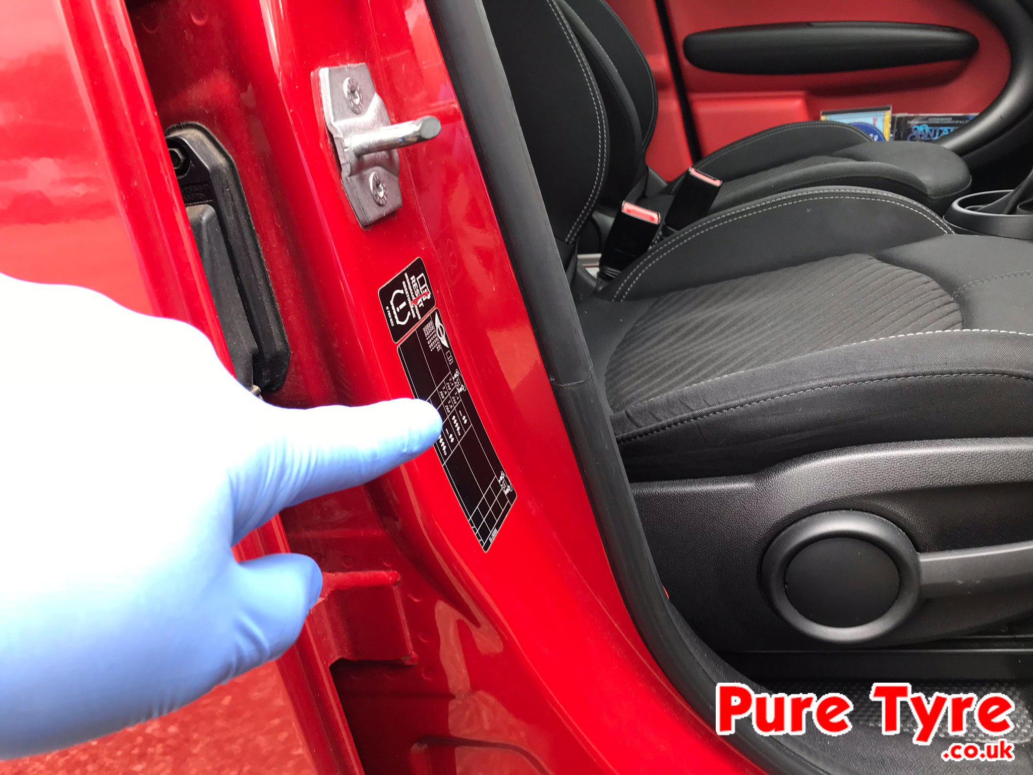 Mini Countryman Tyre Pressure Placard Location 2010 to 2017 Pure Tyre