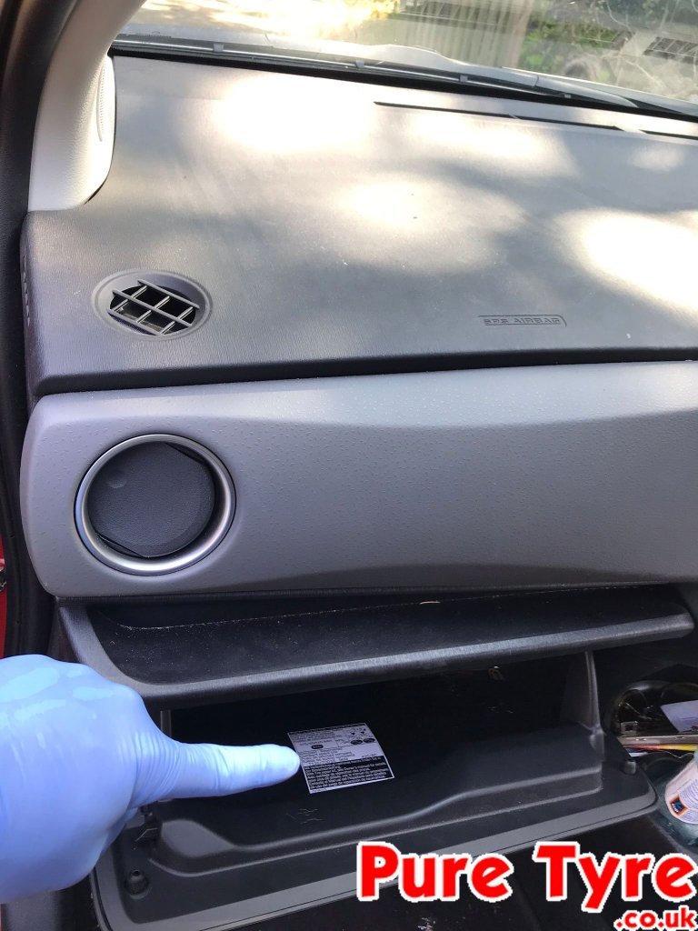 Toyota Yaris Tyre Pressure Placard Location Pure Tyre 01603 462959