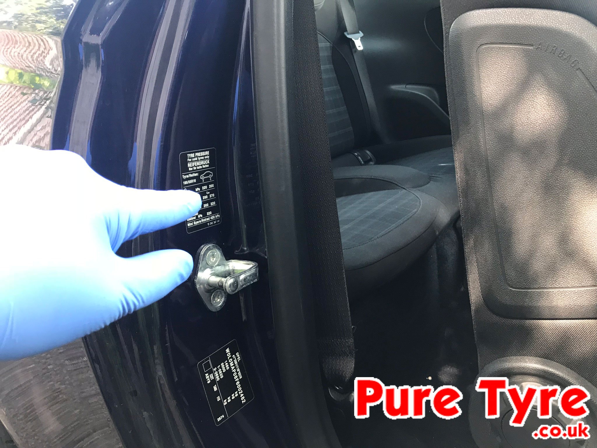 Vauxhall Adam Tyre Pressure Placard Location Pure Tyre 01603 462959