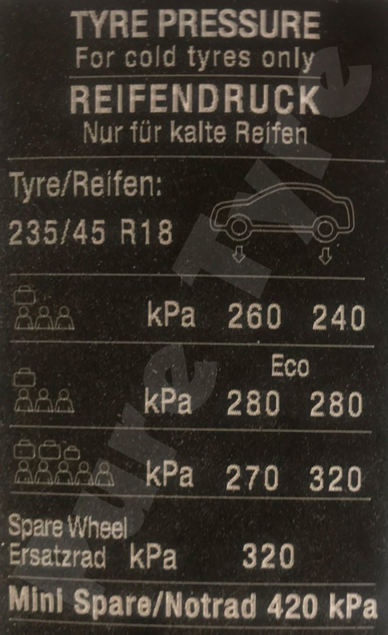 Vauxhall Zafira 23545R18 Tyre Pressure Placard Pure Tyre 01603 462959