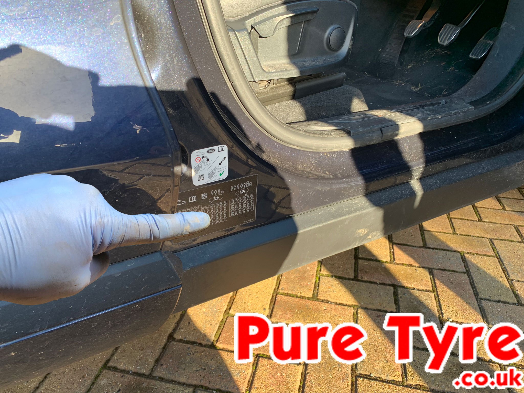 Jaguar E PACE tyre pressure placard location