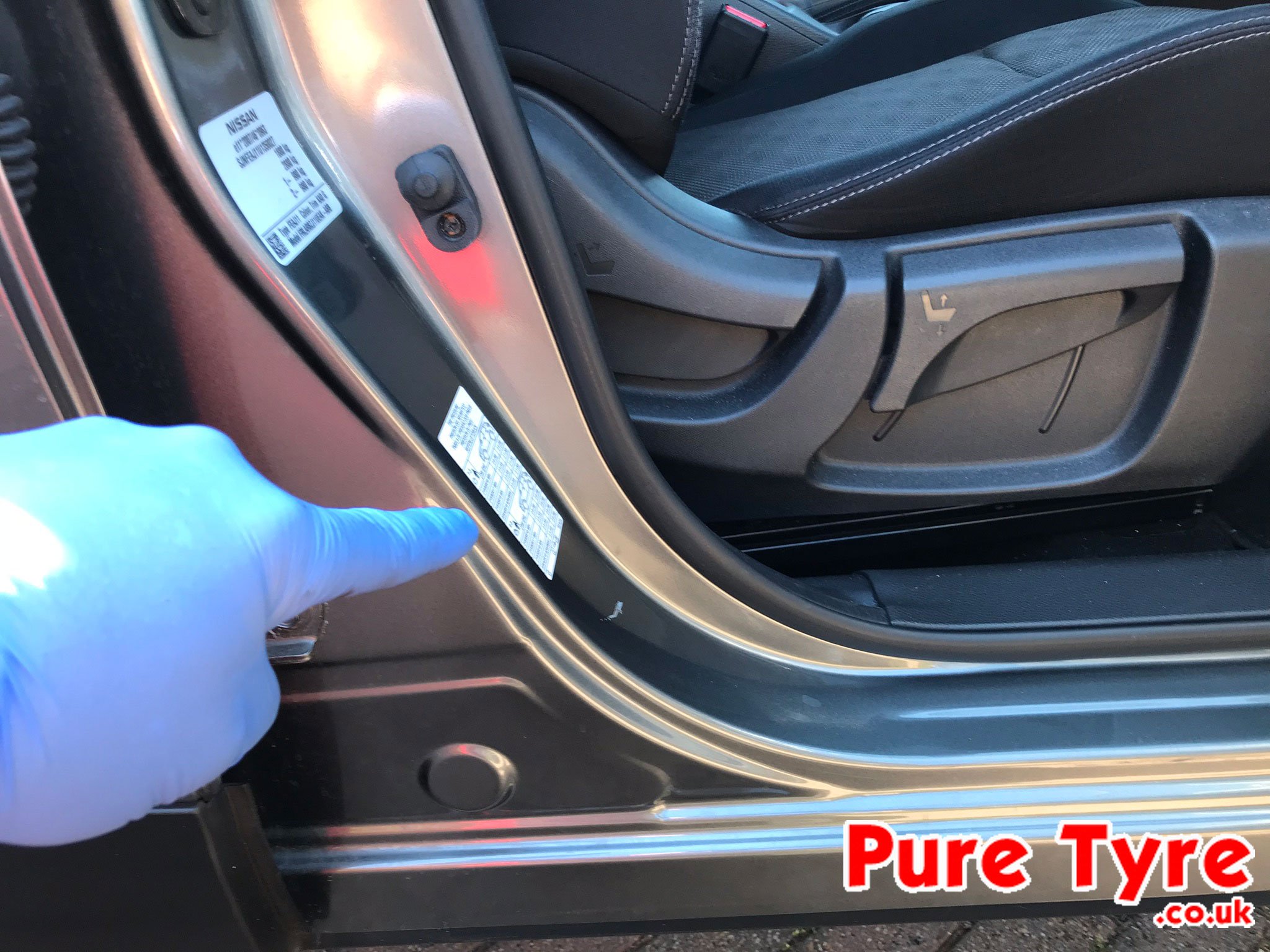 Nissan Micra (K14) tyre pressure placard location