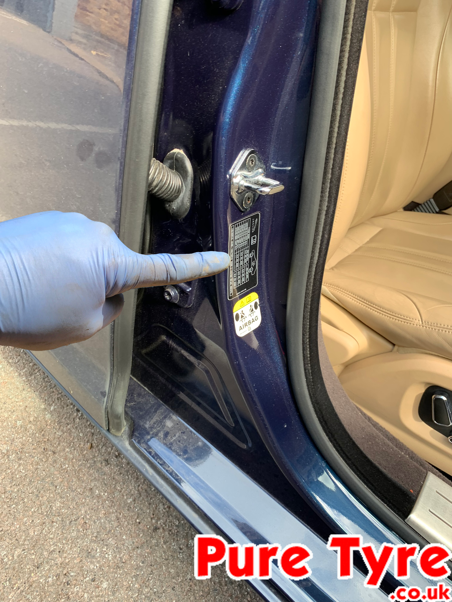 Jaguar XJ tyre pressure placard location