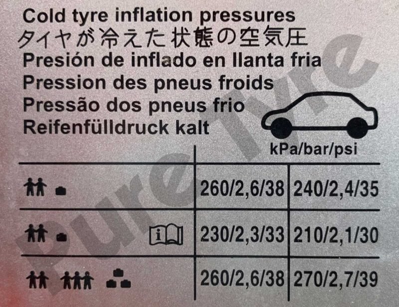 Volkswagen Polo Tyre 2014 2018 Tyre Pressure Placard Pure Tyre 01603 462959