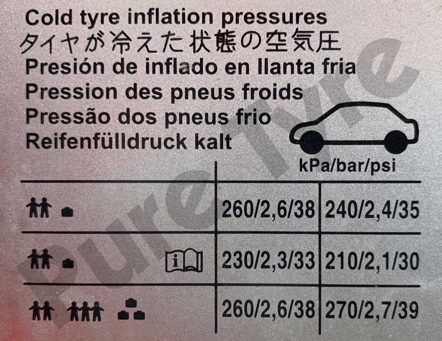 Volkswagen Polo Tyre 2014 – 2018 Tyre Pressure Placard | Pure Tyre ...