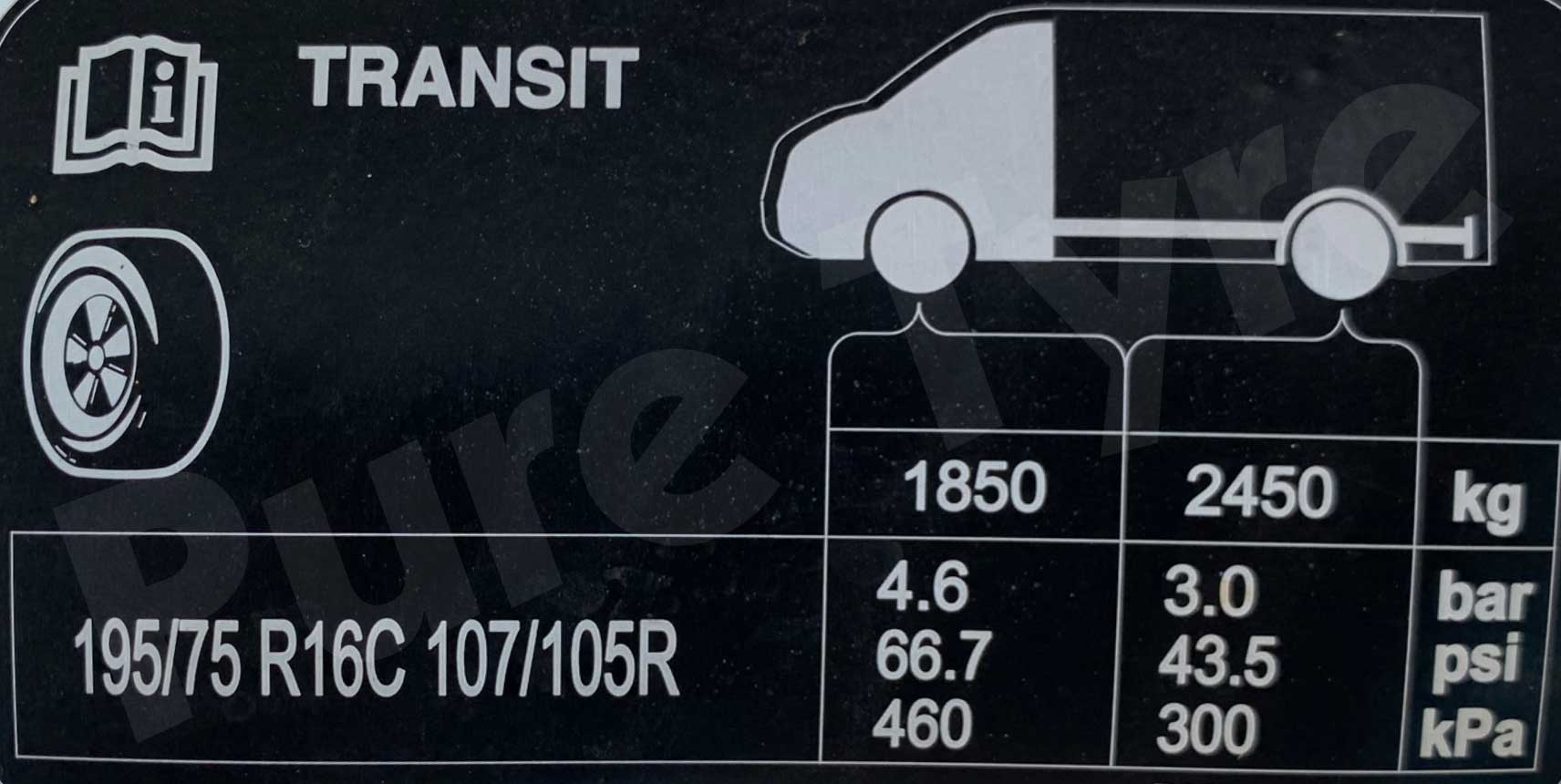 Ford Transit Tyre Pressure Placard