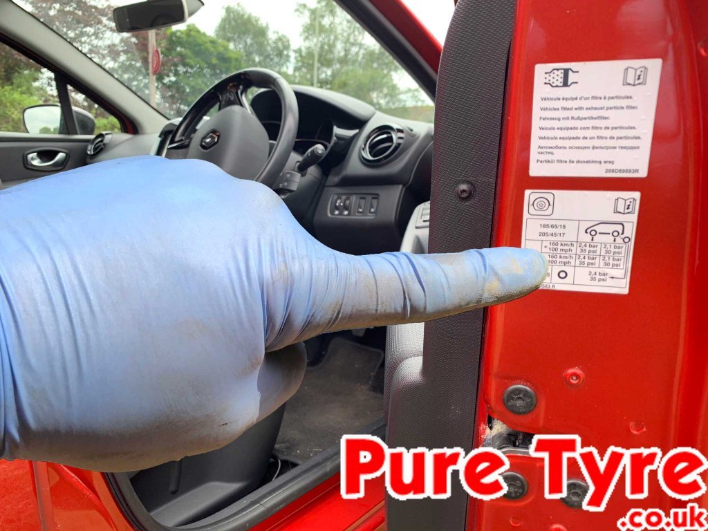 Renault Clio Tyre Pressure Placard Location Pure Tyre 01603 462959