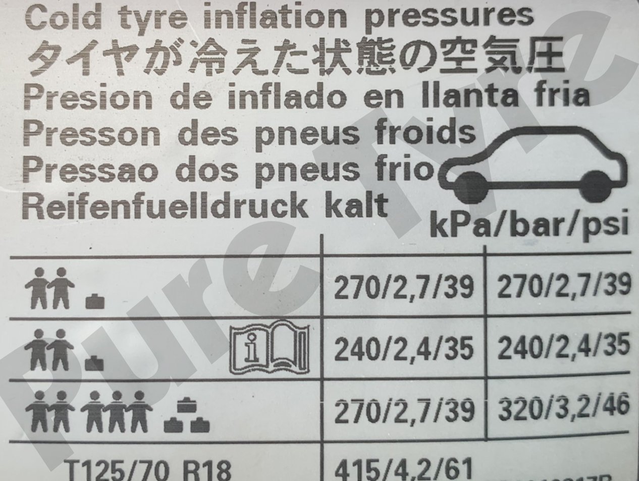 VWPassatTyrePressurePlacard Pure Tyre 01603 462959