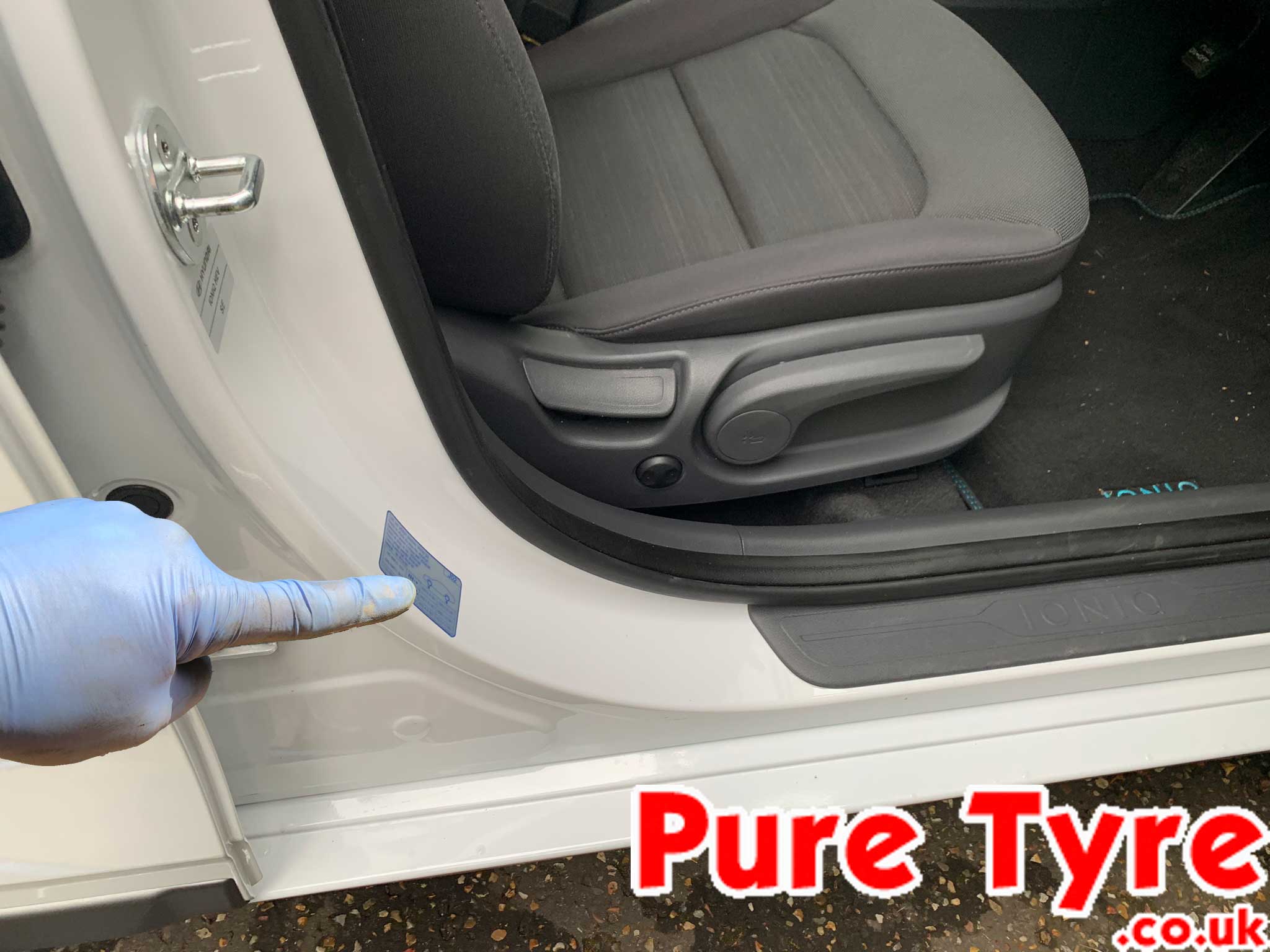 Hyundai Ioniq tyre pressure placard location