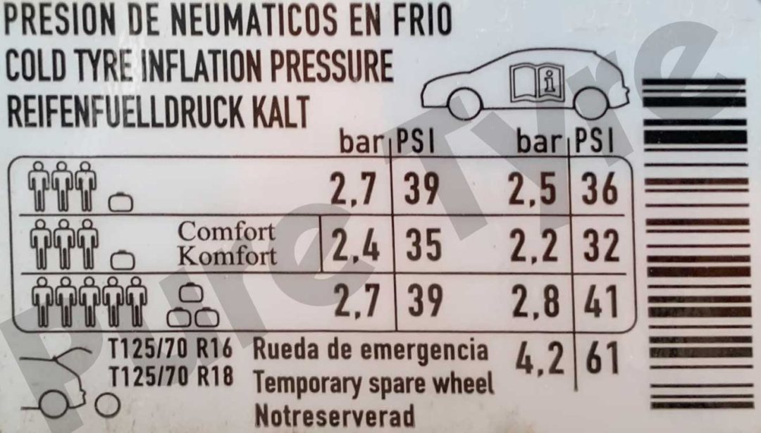 Seat Leon Tyre Pressure Placard Pure Tyre 01603 462959