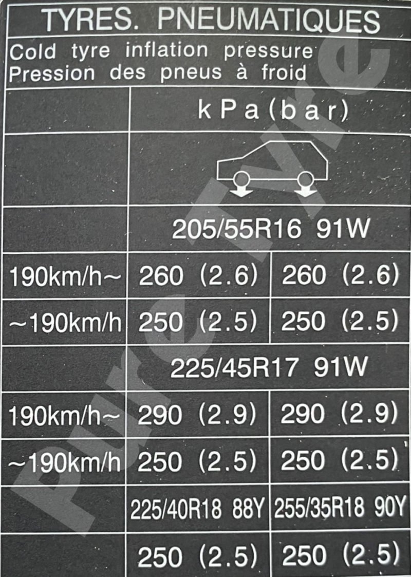 Lexus IS300 Tyre Pressure Placard Pure Tyre 01603 462959