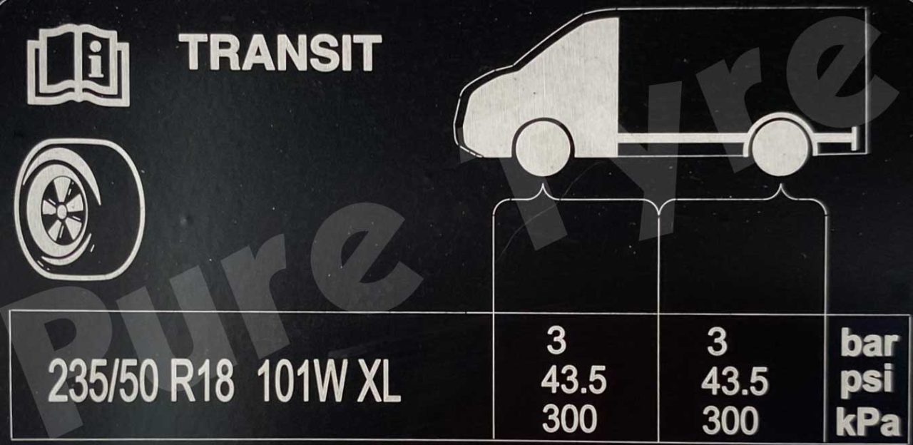 Ford Transit Custom tyre pressure placard