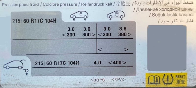 Peugeot Expert IV tyre pressure placard