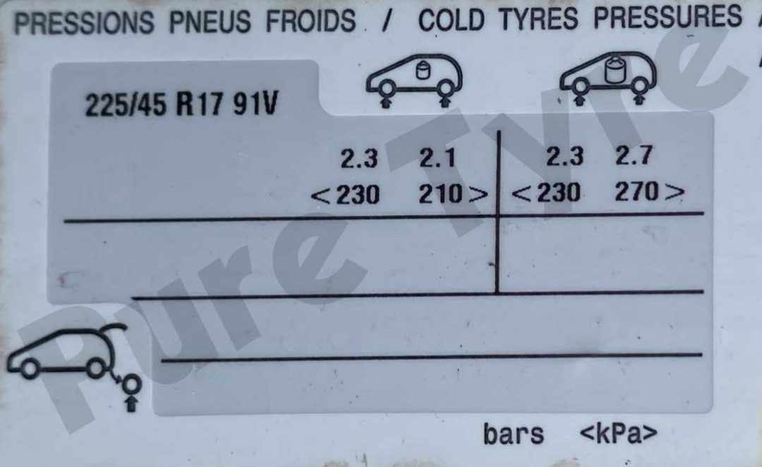 Citroen C4 Tyre Pressure Placard 22545R17 Pure Tyre 01603 462959 Citroen C4 Tyre Pressure Placard 22545R17 Pure Tyre 01603 462959
