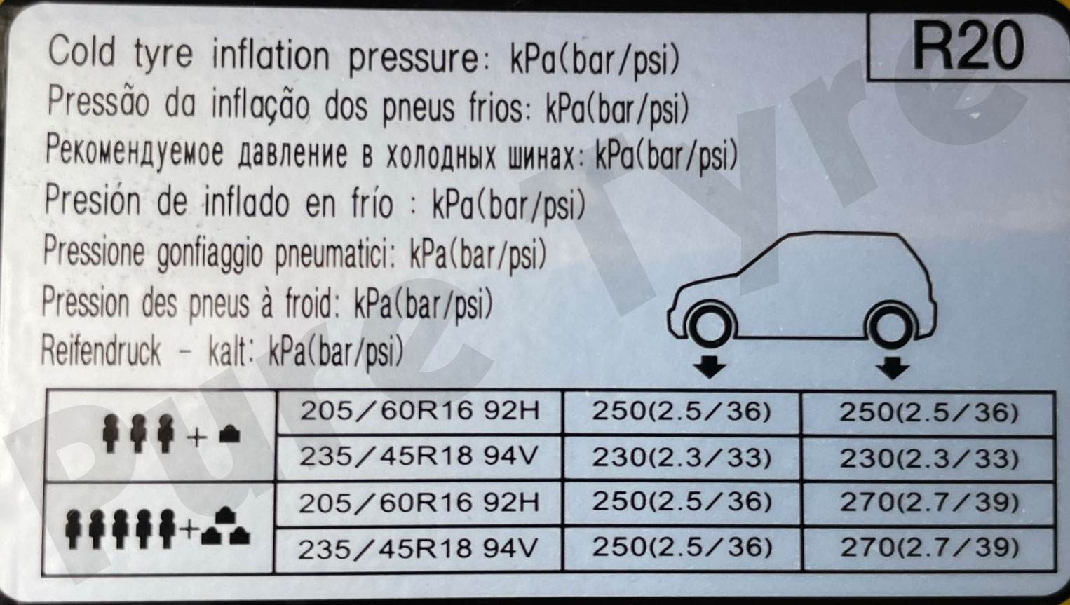 Kia Xceed Tyre Pressure Placard Pure Tyre 01603 462959