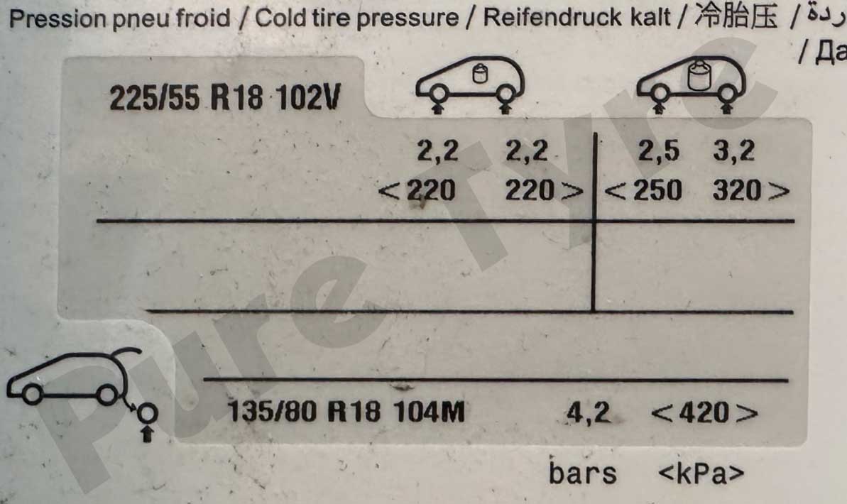 Peugeot 5008 Tyre Pressure Placard 22555R18 Pure Tyre 01603 462959
