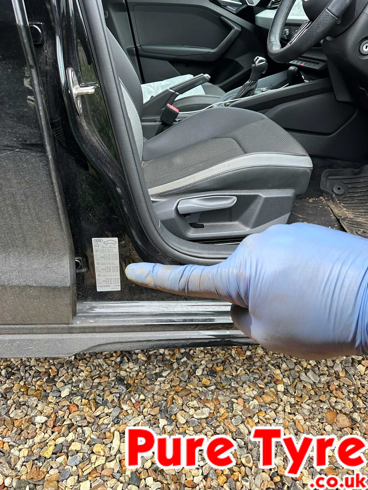 Audi A1 2019 on Tyre Pressure Placard Location Pure Tyre 01603 462959