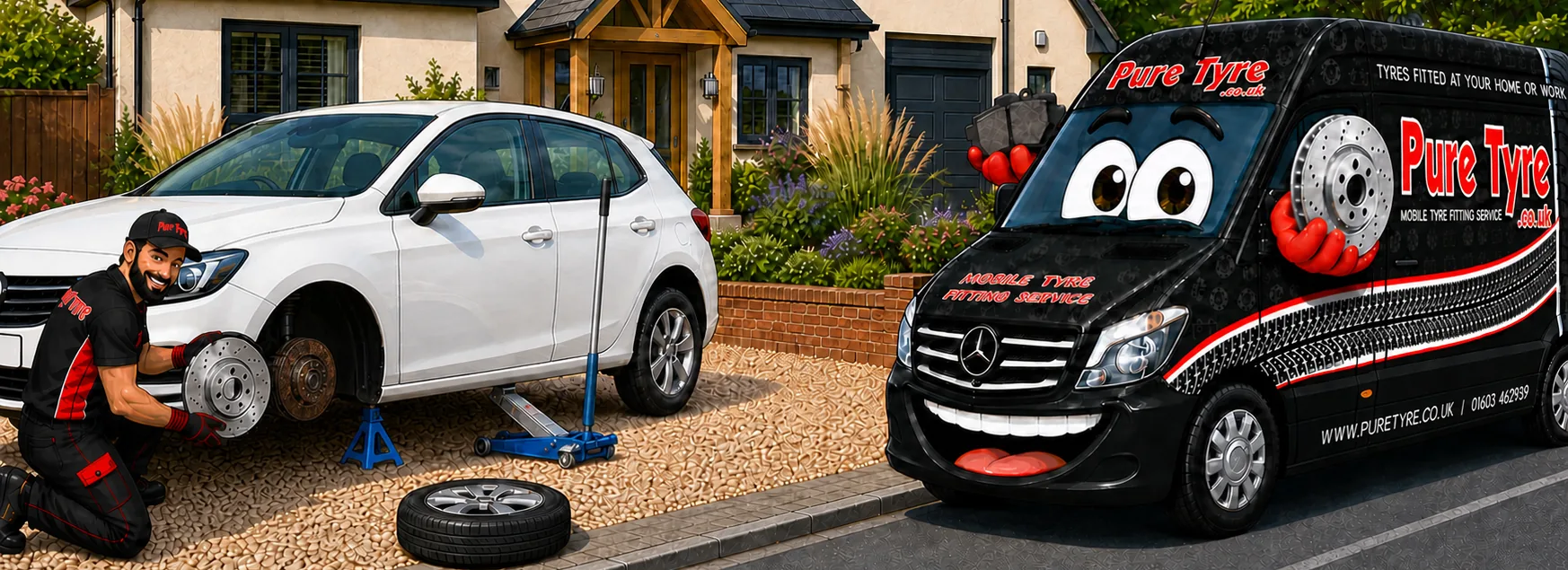 Pure Tyre mobile brake fitting service replacing brake discs and pads in Norwich
